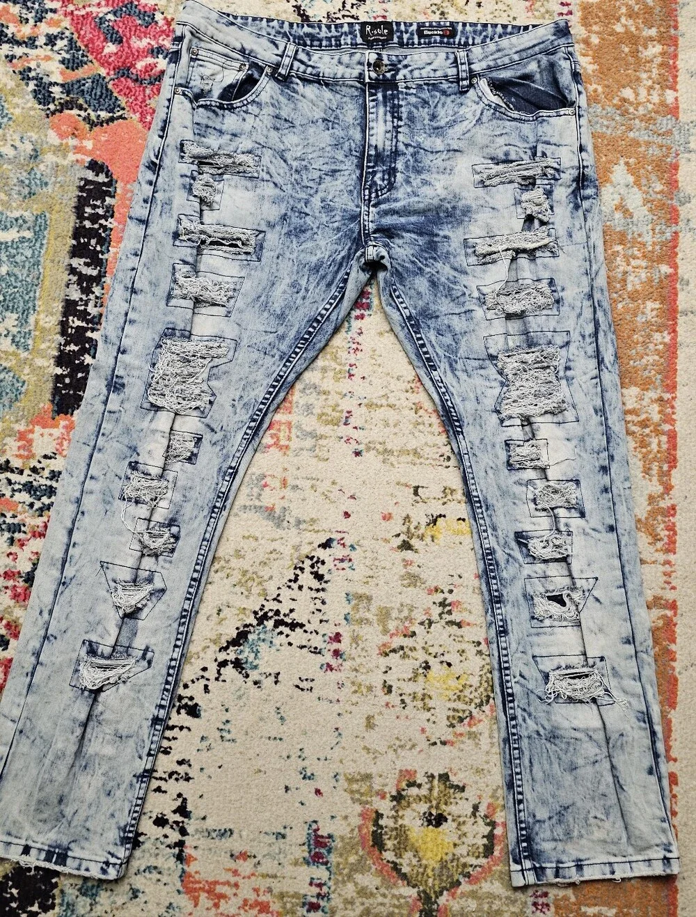 R sole BUCKLE Denim Slim Jeans Mens 42 x 32 R.sole Distressed Patch Shredded